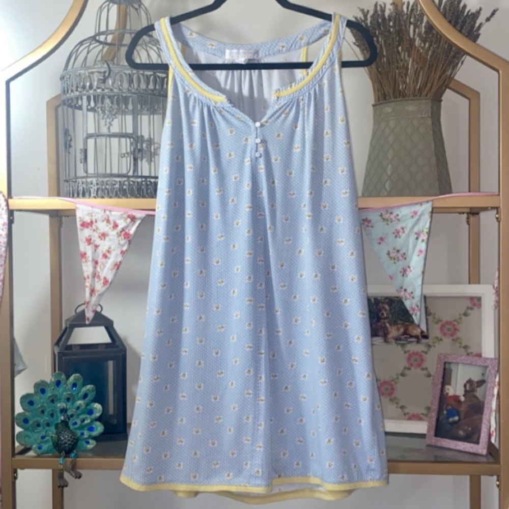 NIGHTGOWN NIGHTIE GRANNYCORE COTTAGECORE DITSY FLORAL BABY BLUE YELLOW SLEEPWEAR